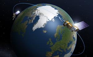 Artist's impression of the MetOp-SG satellite orbiting the Earth