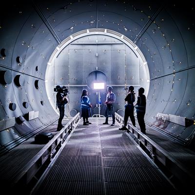 Inside the thermal vacuum chamber in the National Satellite Test Facility
