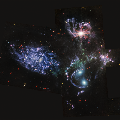 ​Stephan’s Quintet taken by the MIRI instrument on board the James Webb Space Telescope