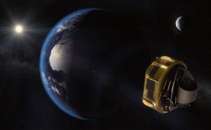 Ariel Space Telescope with Earth, Moon and Sun.