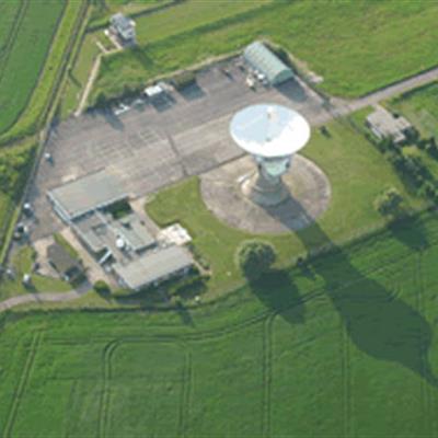 Aerial view of the Chilbolton Observatory site with 25 m dish.